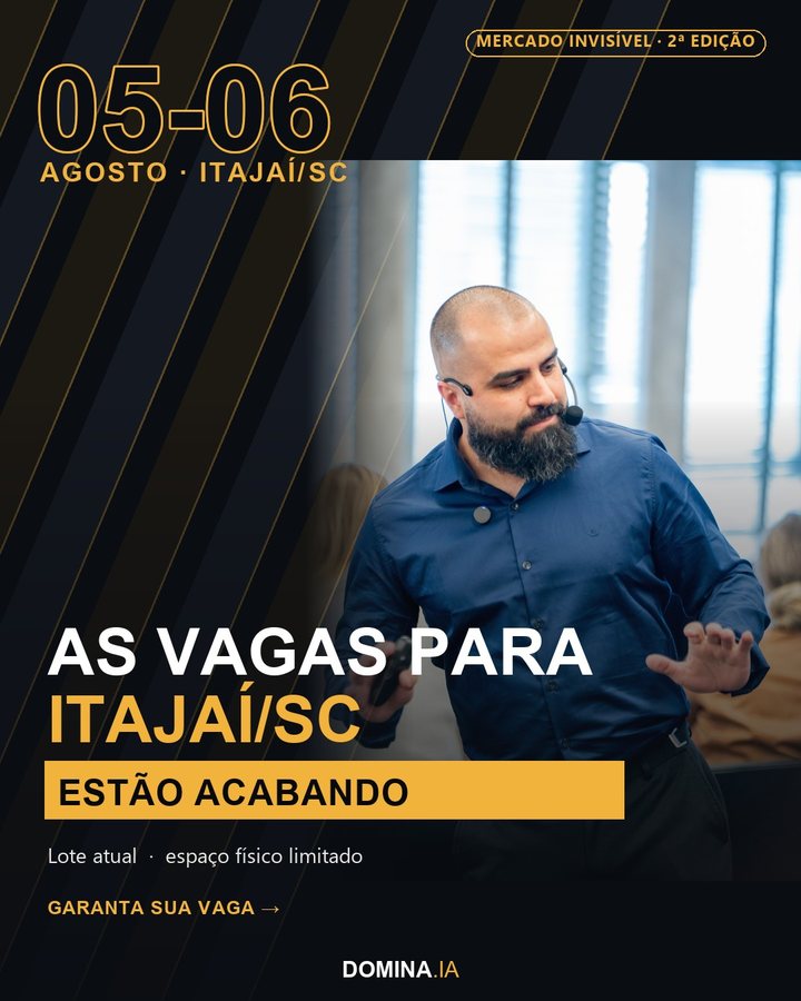 Criativo estático do evento Mercado Invisível: Rudnei Mazepa palestrando, com a chamada 'As vagas para Itajaí/SC estão acabando'.